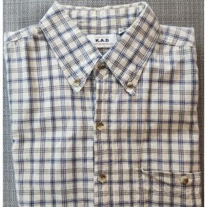 Vintage K.A.D. Mens XL Button Down Shirt Blue Plaid Casual Cotton Short Sleeve